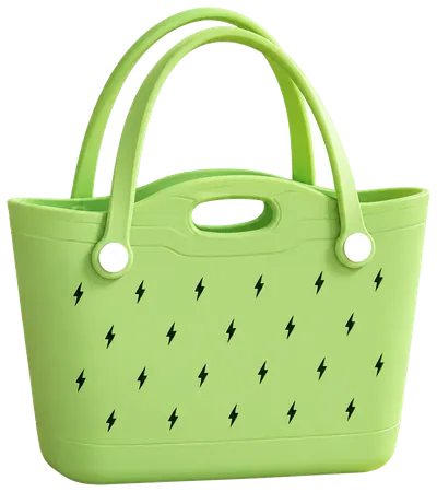 A lime tote with two handles, a hand-grip slot in the top panel and lightning-bolt cut-outs across the front