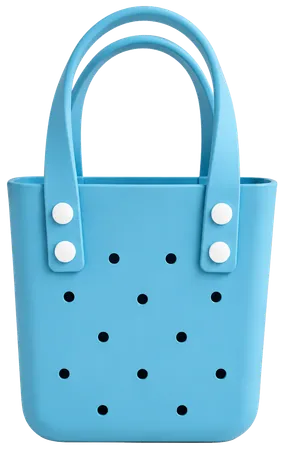A sky blue lunch box with two handles and four white knobs