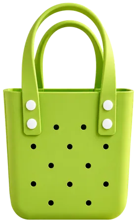 A lime lunch box with two handles, four white knobs and round holes across the front