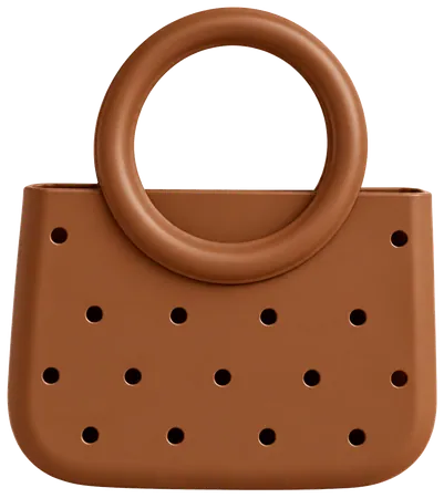 A chocolate brown ring-handle mini bag with one round handle and fifteen round holes across its body