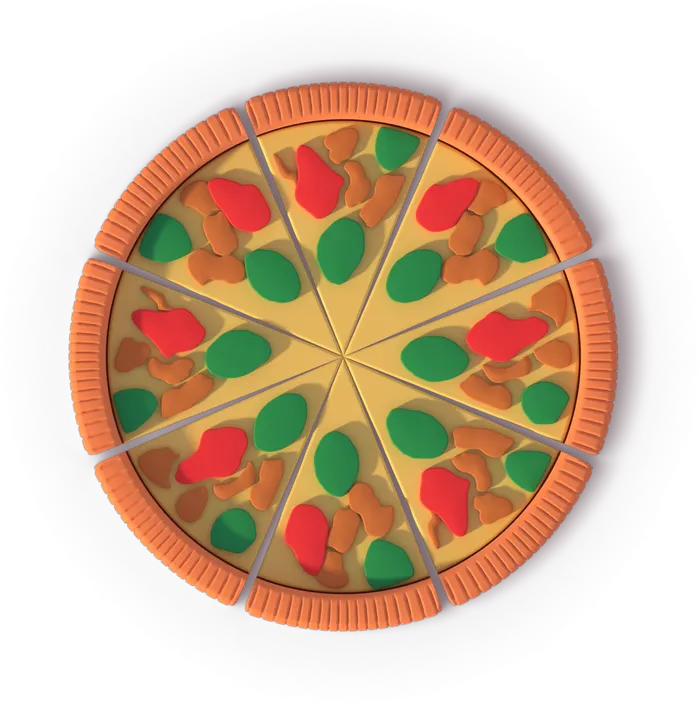 The pizza eraser from above, eight slices in a wheel